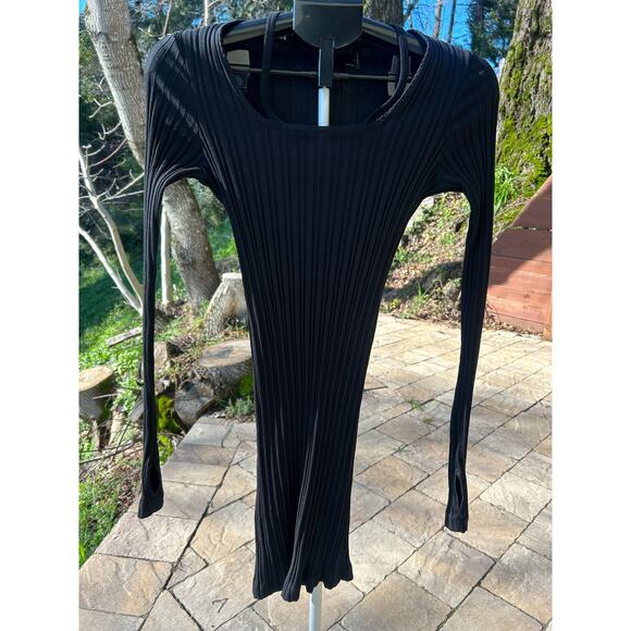 Helmut Lang Black Finest Rib Mini Dress Thumbholes XXS - Picture 2 of 6